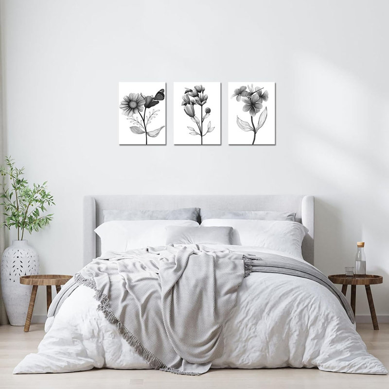 3 Piece Wrapped Canvas Print, Black