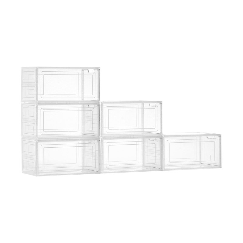 Boîtes de rangement pour chaussures, 6 boîtes de rangement pour chaussures empilables transparentes avec porte magnétique, s'adaptent à la taille 13, contenants en plastique pour chaussures à talons hauts, bottes et chapeaux, blanc transparent
