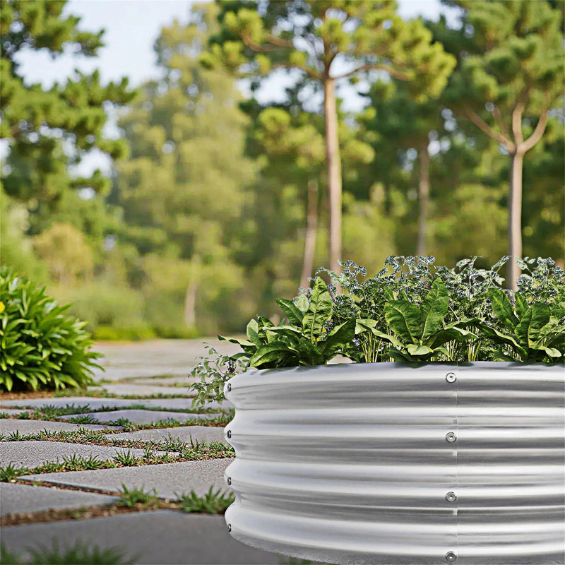 2PC Round Metal Raised Garedn Bed Raised Beds, Set of 2, Silver, 11.43" H x 32.01" W x 32.01" D