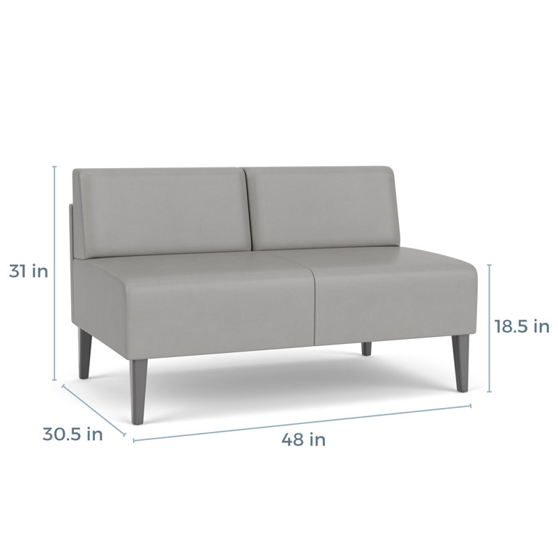 Luxe Lounge Reception Armless Loveseat, Silver Steel, Modena Graphite