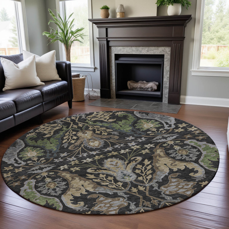 Premium Machine Washable Gurubaksh AMF1153 Global Rug, Rond 8 pi