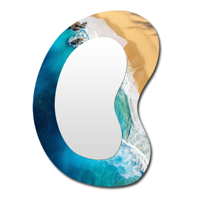 Grand miroir mural asymétrique nautique Blue Waves Aérien Beach Escape II, 39 po x 28 po