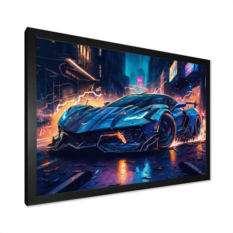 «Blue Car Exotic Car Velocity II», reproduction d'art sur toile, Cadre noir, H 16 po x l 32 po x P 1 po