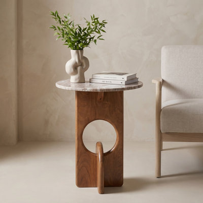 Table d'appoint sculptée en marbre sable et marbre