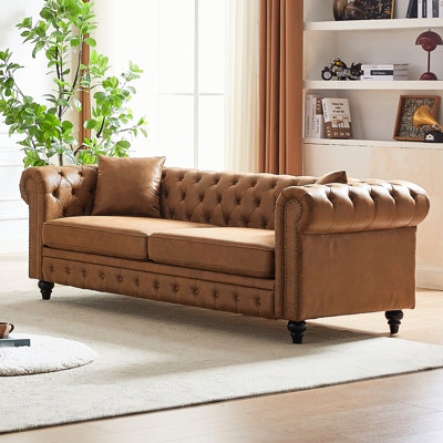 Comfortable 3 With Tech Fabric - Rolled Arms, Button Detail & High Foam 85.5"Tech Spacious 3 Seater Cushions