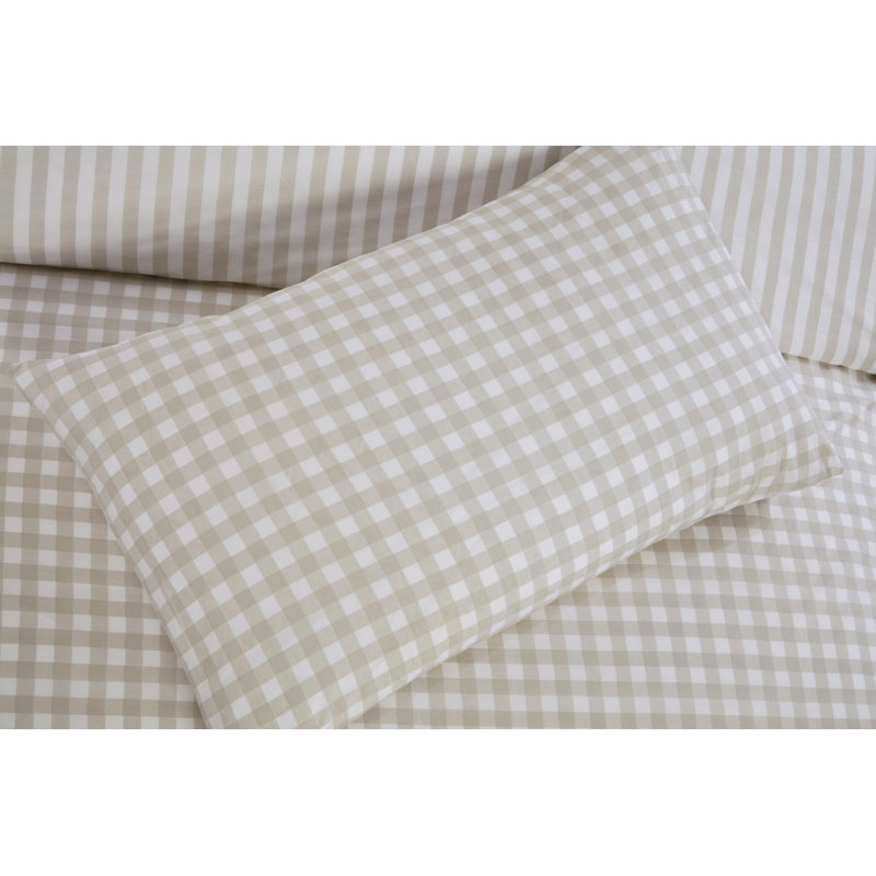 Raevynn Cotton Blend Gingham Duvet Cover with Pillowcases Included, Double Duvet Cover + 2 Standard Pillowcases, Natural