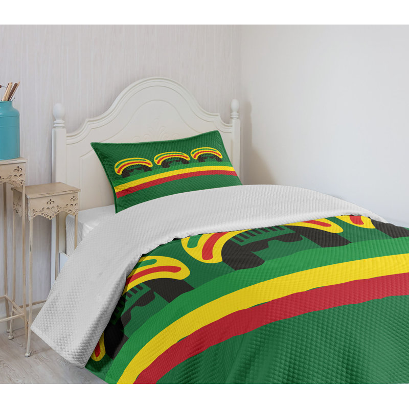 Green Multicolor Reggae Themed Twin Bedspread Set