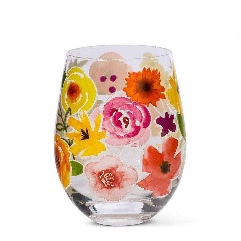 Bracan 14oz. Floral Stemless Wine Glass