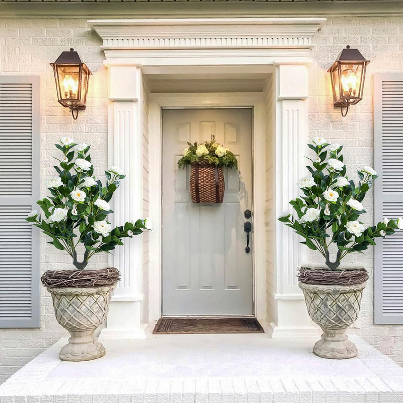 Arbre à fleurs artificielles 35,4 "avec épi de sol, arbres topiaires en soie artificielle, paquet de 2, Blanc