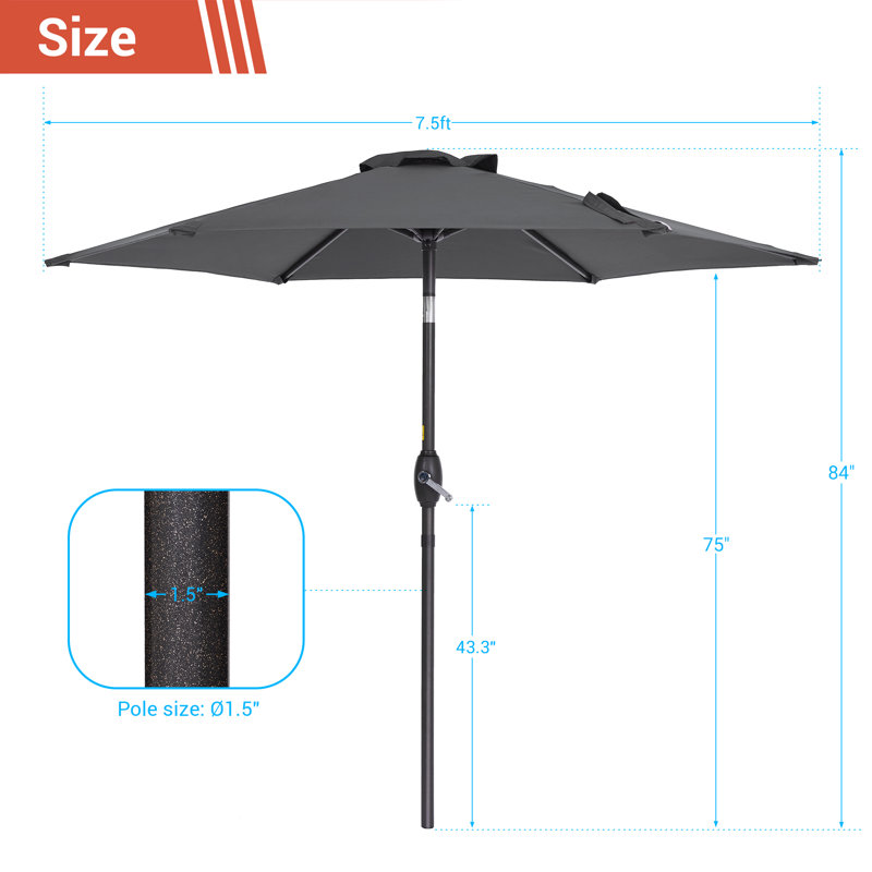 Parasol Sawyer, Gris foncé, 84.6" H x 90" W x 90" D