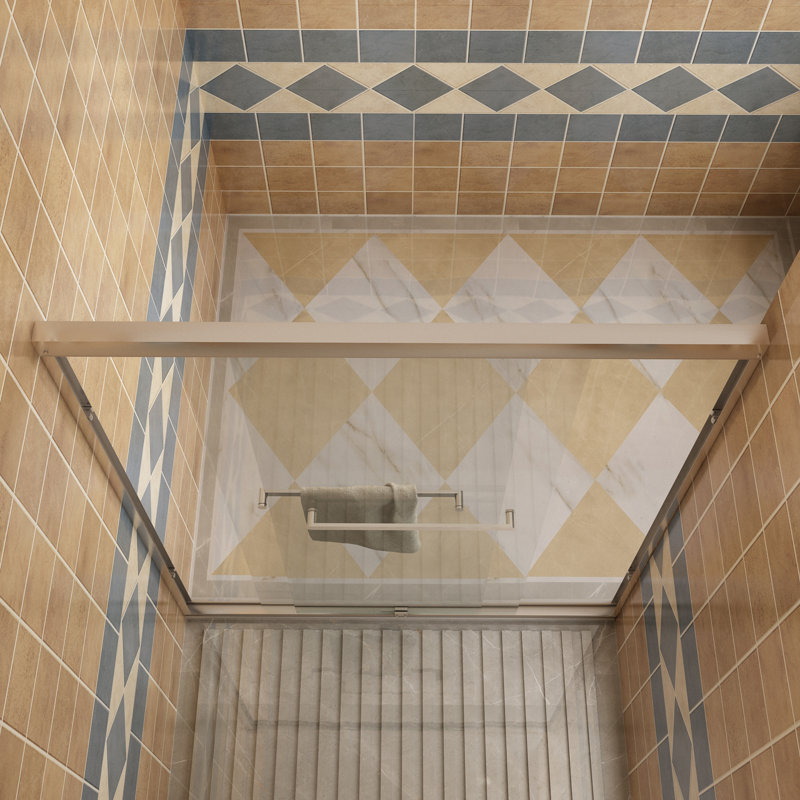 56" W - 60" W x 72" H Double Sliding Semi-Frameless Shower Door with Tempered Glass, Brushed Nickel