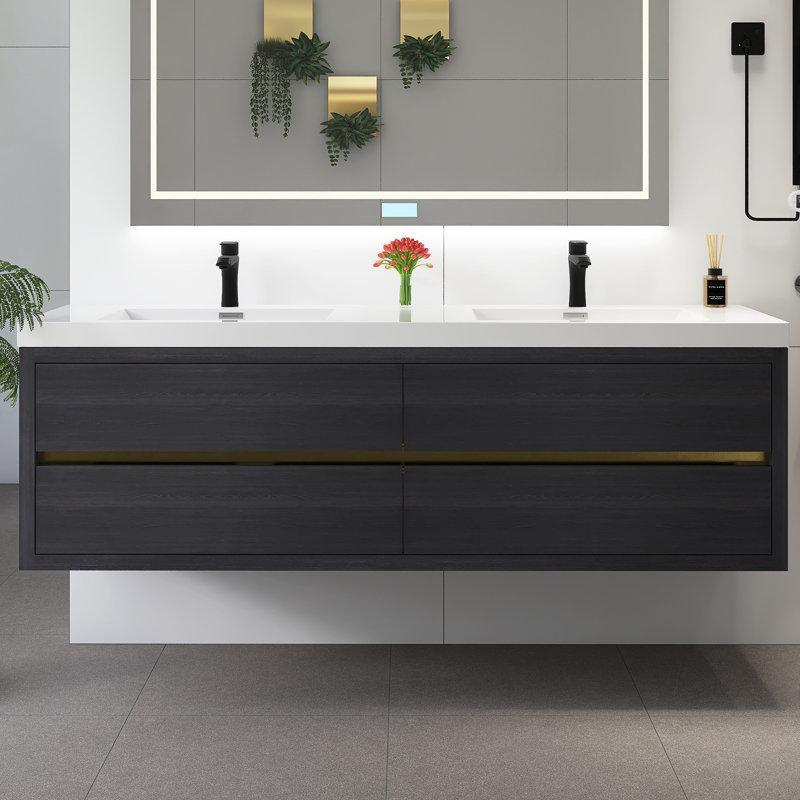 Meuble-lavabo mural 72 po avec lavabo, Espresso