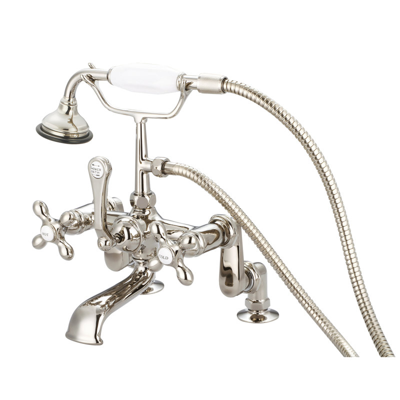 Stonington Deck Tub Filler, Cross Handles, Polished Nickel