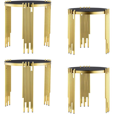 Black Glass Nesting End Tables With Mirrored Gold Metal Legs Set Of 2