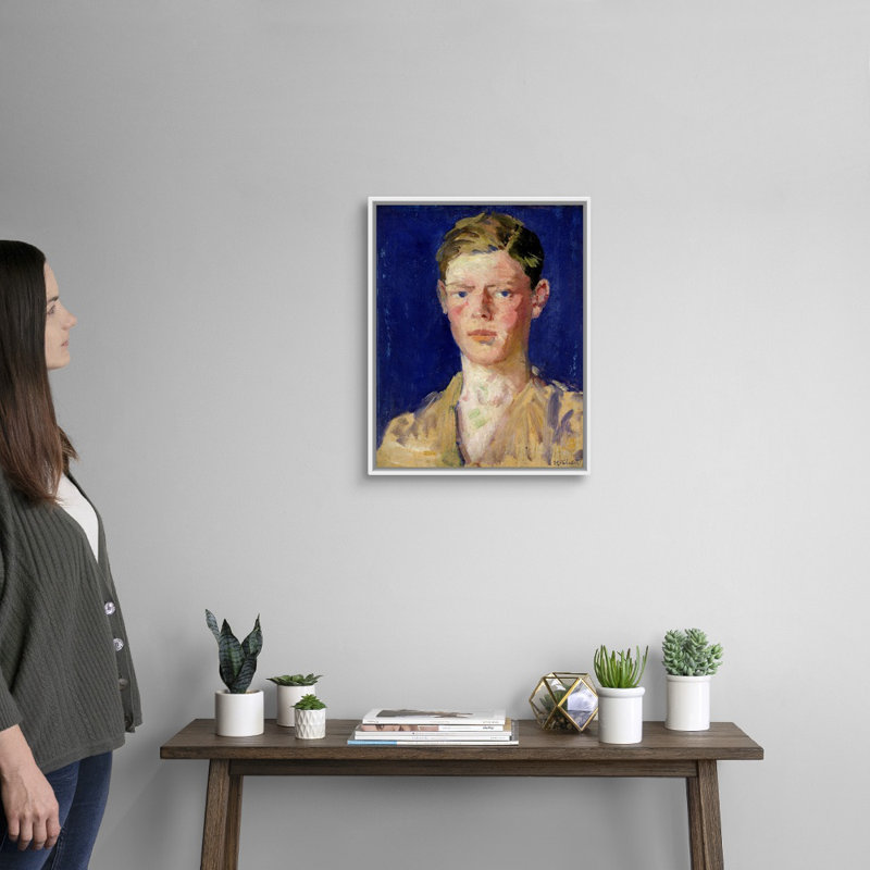 Tête d'un jeune homme - reproduction sur toile, H 22 po x l 18 po x P 1,75 po, Cadre blanc