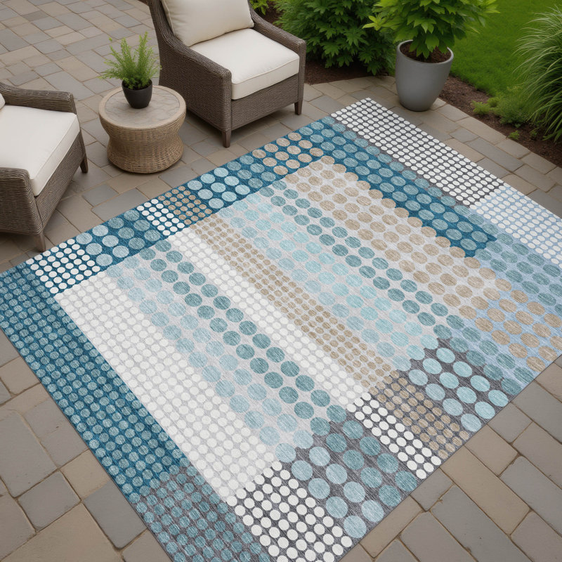 Tapis géométrique intérieur / extérieur lavable à la machine Chantille ACN2445, Sarcelle, 3 pi x 5 pi
