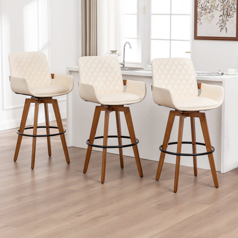 Swivel Upholstered Counter Stool, Beige, 3, Counter Stool 26.5''