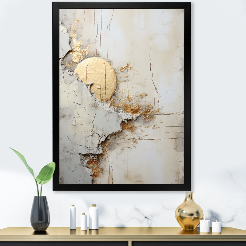 «Grey and White Nature Split» - Formes abstraites, reproduction sur toile encadrée, Cadre simple noir