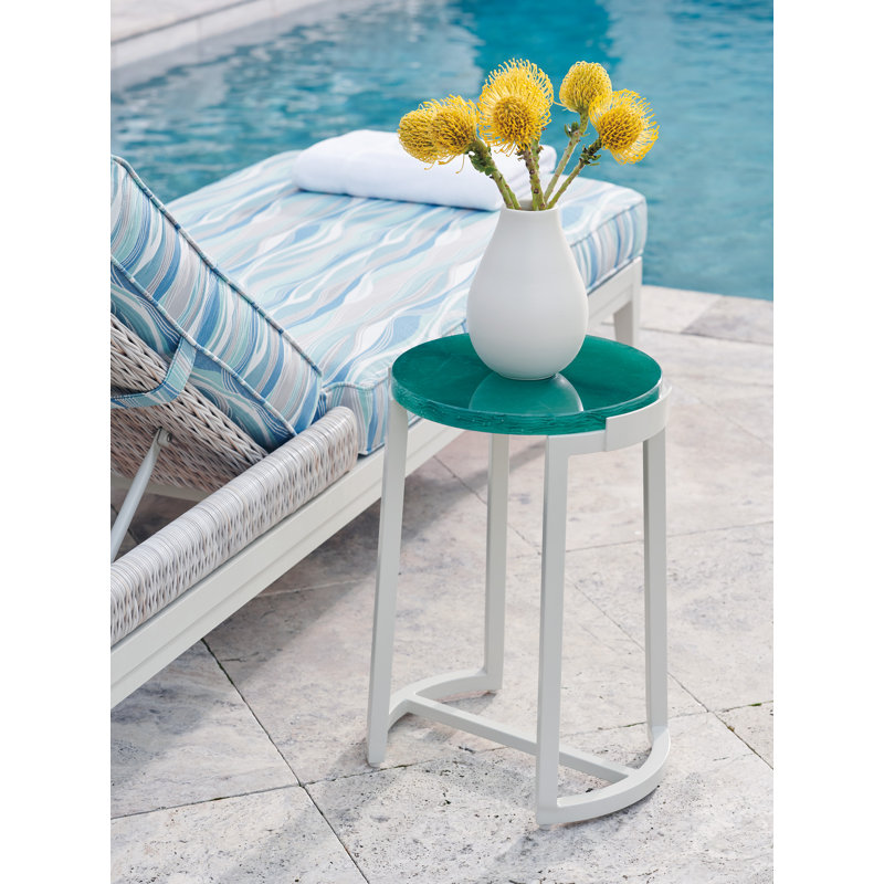 Contemporary Seabrook Green Round Accent Table with Artistic Glass Top