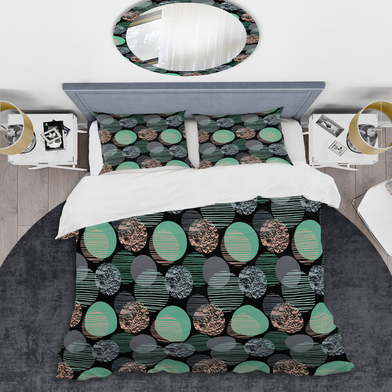 Green Circle Dots - Abstract Duvet Cover Set - Microfiber Polyester, Twin Duvet Cover + 1 Standard Sham