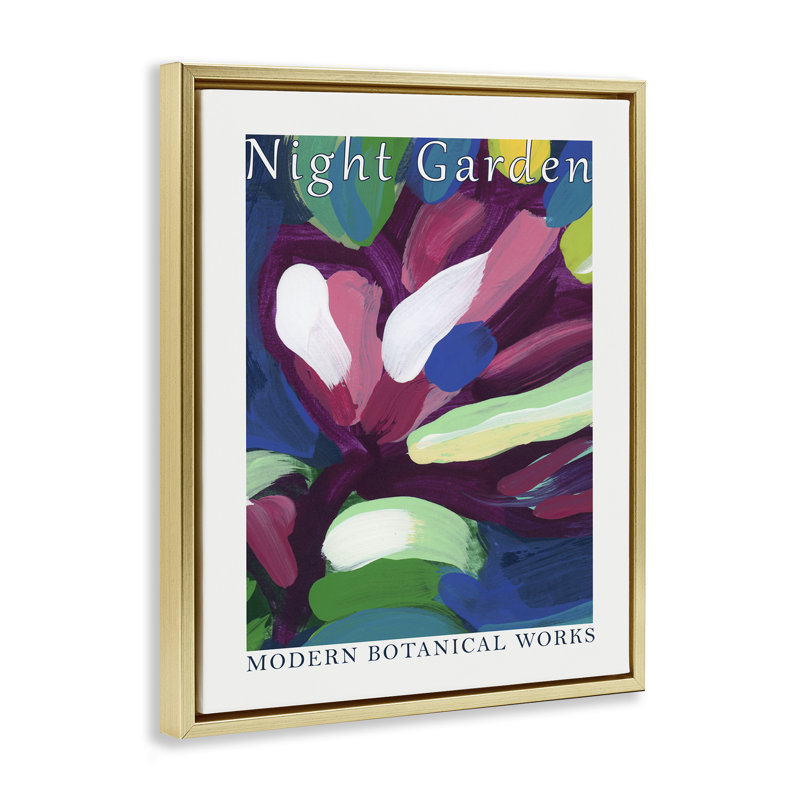  «Night Garden», art mural encadré flottant abstrait par June Erica Vess, H 21 po x l 17 po, Cadre flottant métallique doré