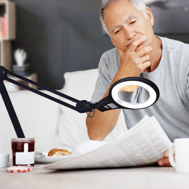 Lightview Pro 33 in. Adjustable Swing Arm Integrated 2.25X Magnifying LED Desk Clamp Lamp