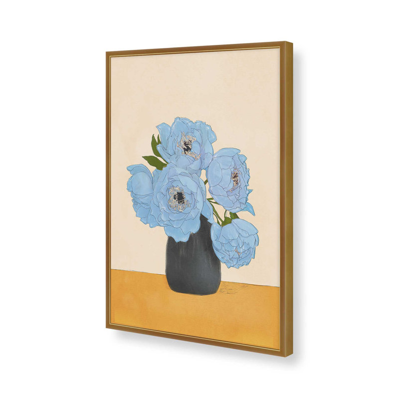 «Bouquet Gift Blue» par Garima Dhawan, reproduction d'art, Doré, H 24 po x l 18 po