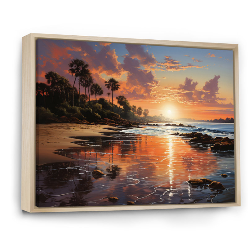 «Beach Sunset Beach IV», reproduction sur toile encadrée, H 12 po x l 20 po x P 1 po, Cadre naturel flottant