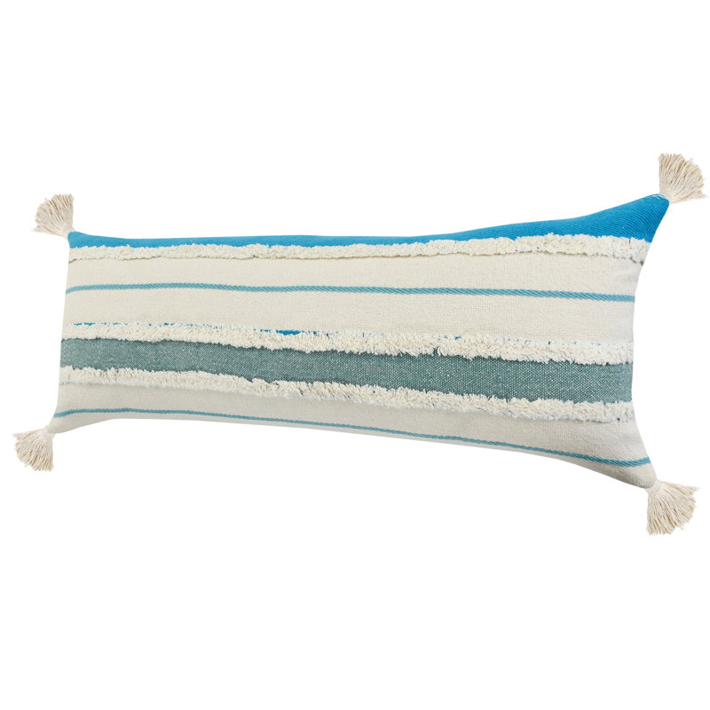 Coussin lombaire à rayures surdimensionné Contemporary, Turquoise / jade / turquoise / blanc, Polyester/ bourre en polyester