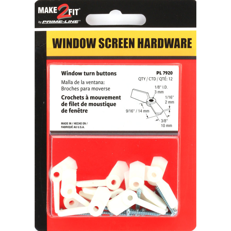 Prime-Line Turn Button with Screws, Nylon, White