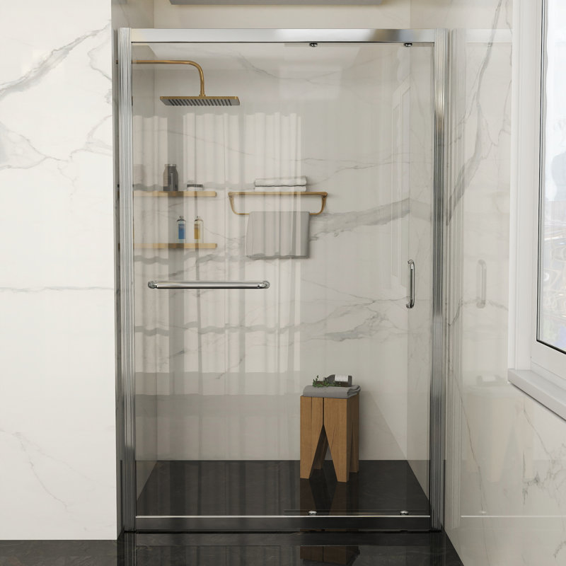 44"-48" W X 72" H Single Sliding Framed Shower Door with Tempered Glass, Stainless Steel Accessories, Chrome