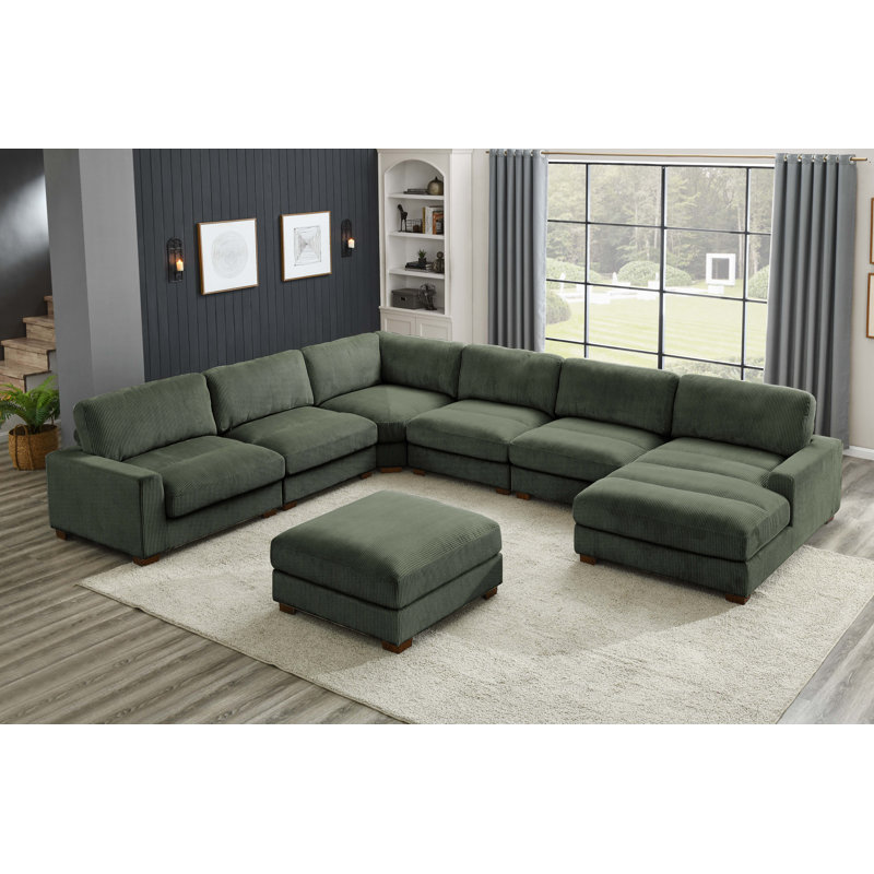 Azuri 7 - Piece Upholstered Sectional, Green Corduroy