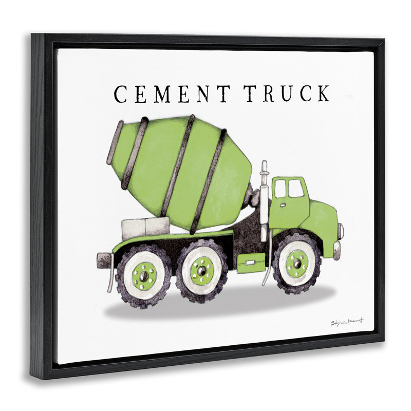 «Green Cement Truck Construction», art mural encadré par Stephanie Workman Marrott, Cadre flottant noir de jais