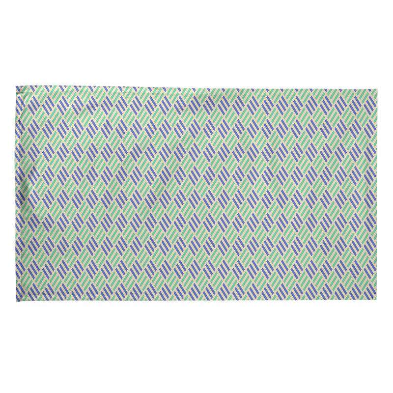 Torchon à losanges à rayures, Bleu/vert, Polyester sergé