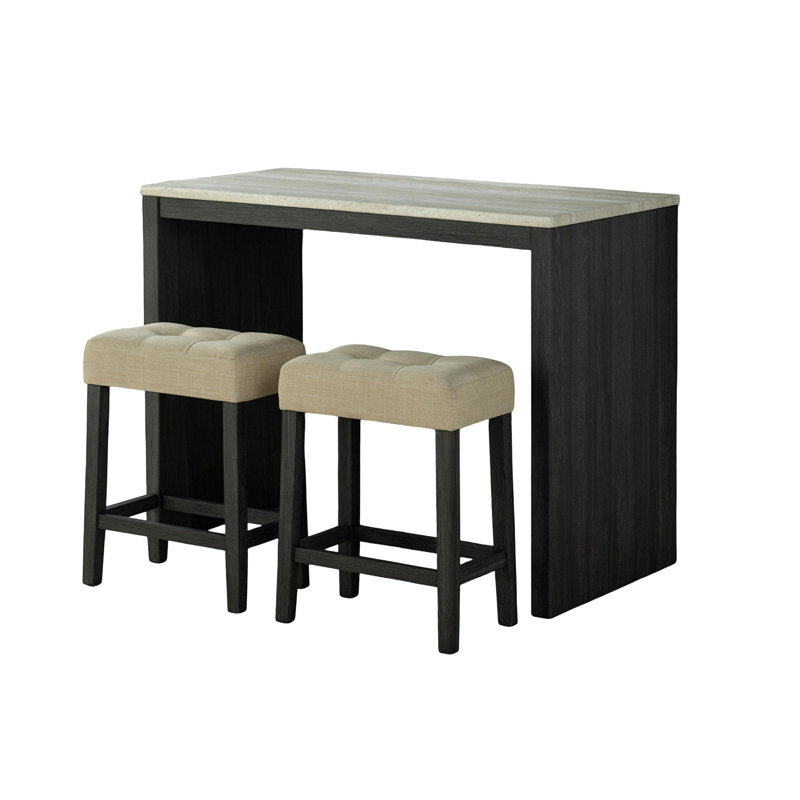 Ensemble de salle à manger à deux tons de style transitionnel noir 3 pièces table 2X tabourets capitonnés beige sièges salle à manger