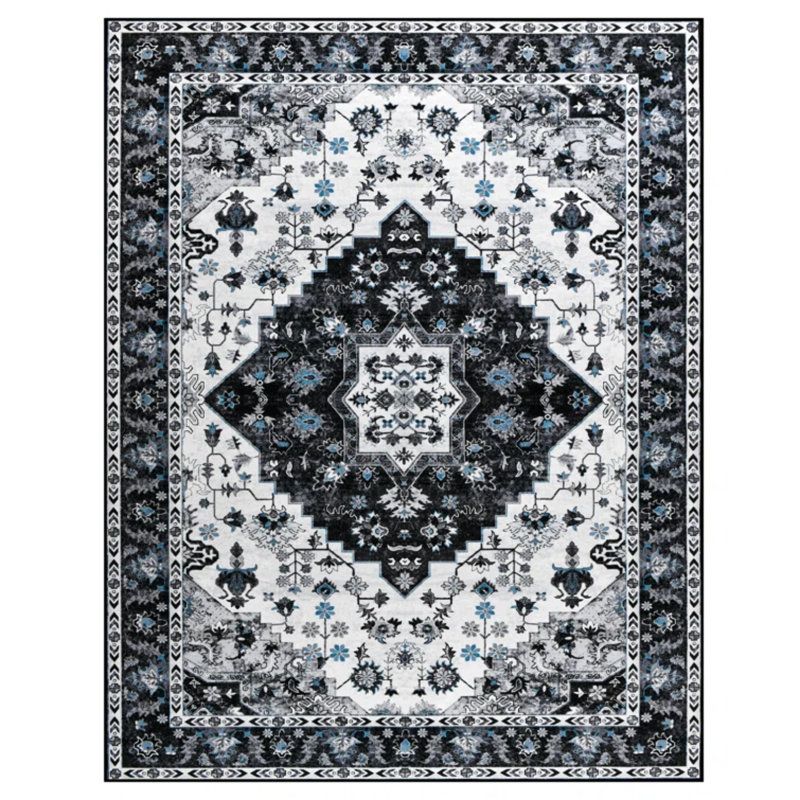 Carnegia Floral Area Rug, Black, Rectangle 122 x 183 cm