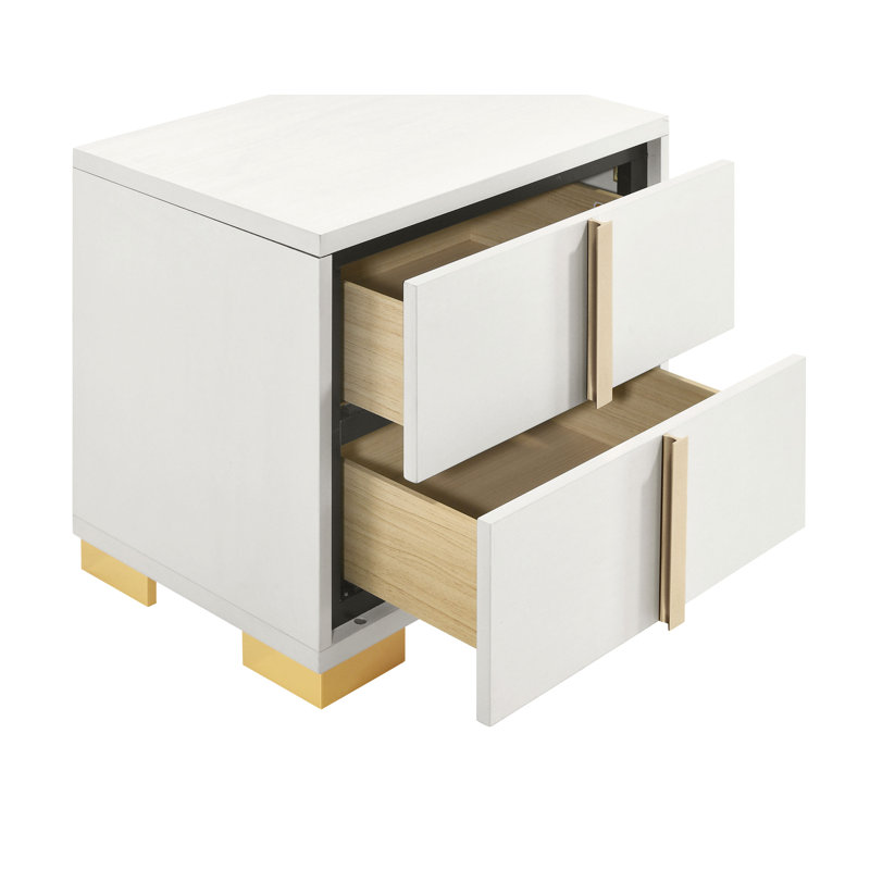Jelissa 2-Drawer Manufactured Wood Nightstand with Integrated USB Charging Station, White