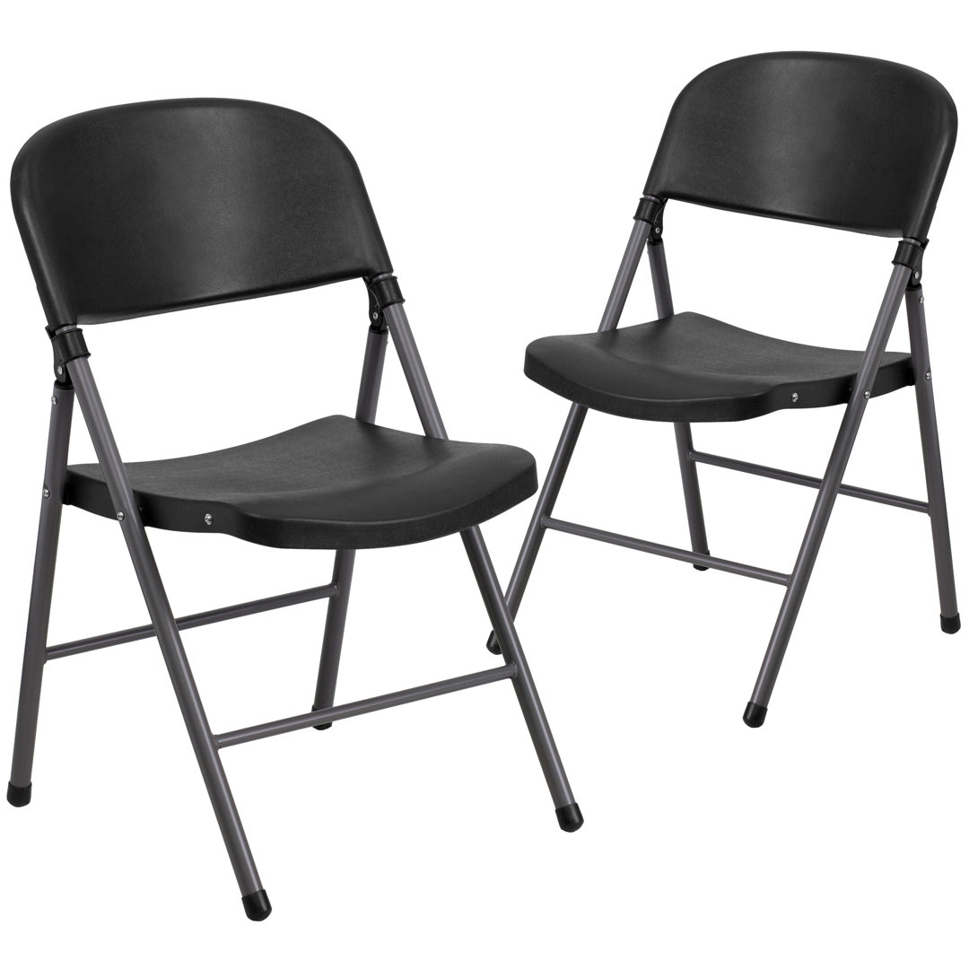 Ivadelle 330 lb. Capacity Plastic Folding Chair with Charcoal Frame (Set of 2) Inbox Zero 