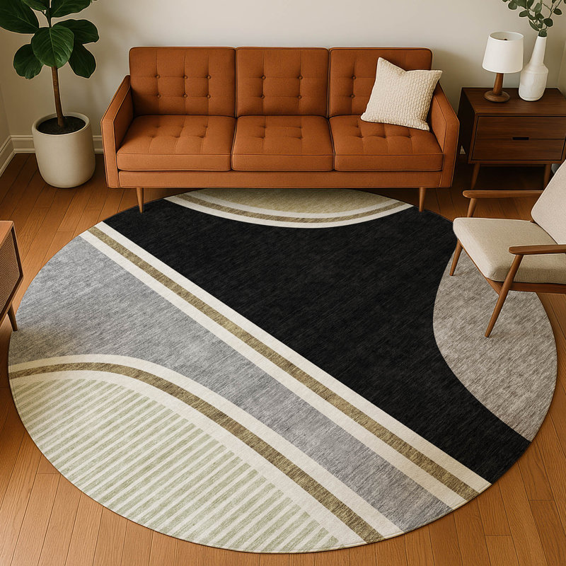 Machine Washable Indoor/Outdoor Chantille ACN2505 Modern Rug, Round 8', Black
