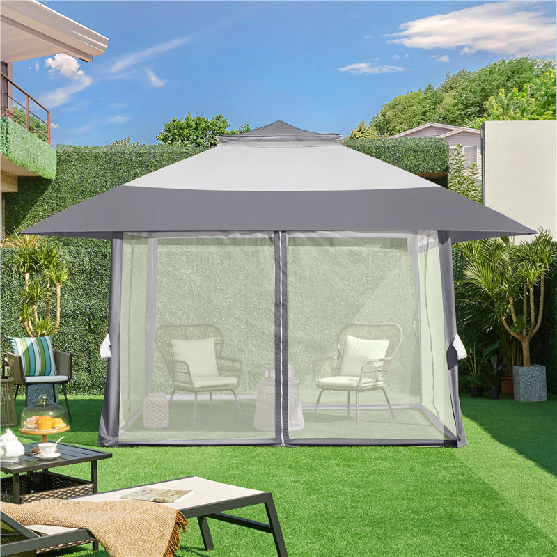Metal Pop-Up Gazebo, 291cm H x 401.5cm W x 401.5cm D, Light Gray/Dark Gray