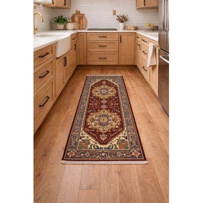 Crebilly Oriental Handmade Hand-Knotted Runner 2'5" x 6' Wool Area Rug in Blue