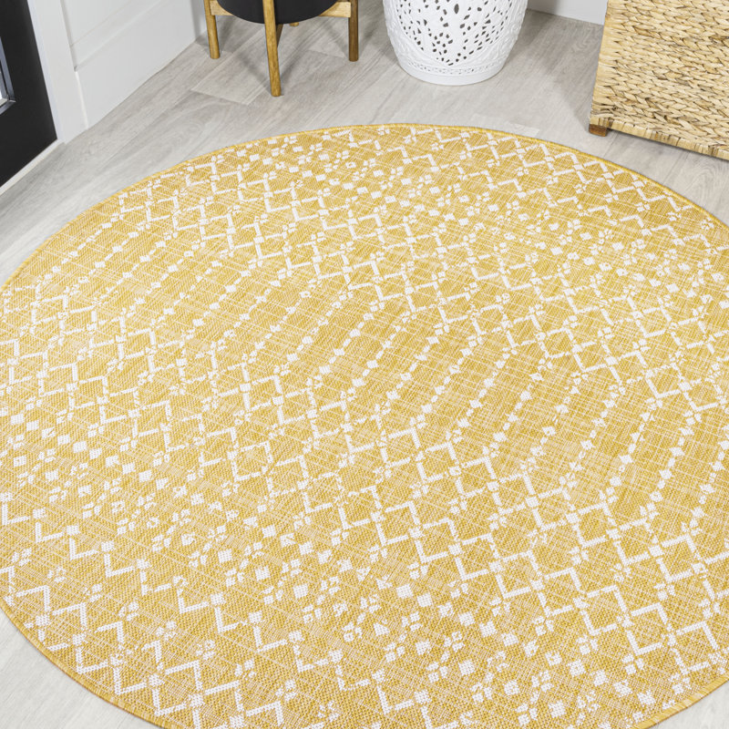 Tapis d'intérieur / extérieur Crompton, Rond 5 pi 3 po, Jaune / crème
