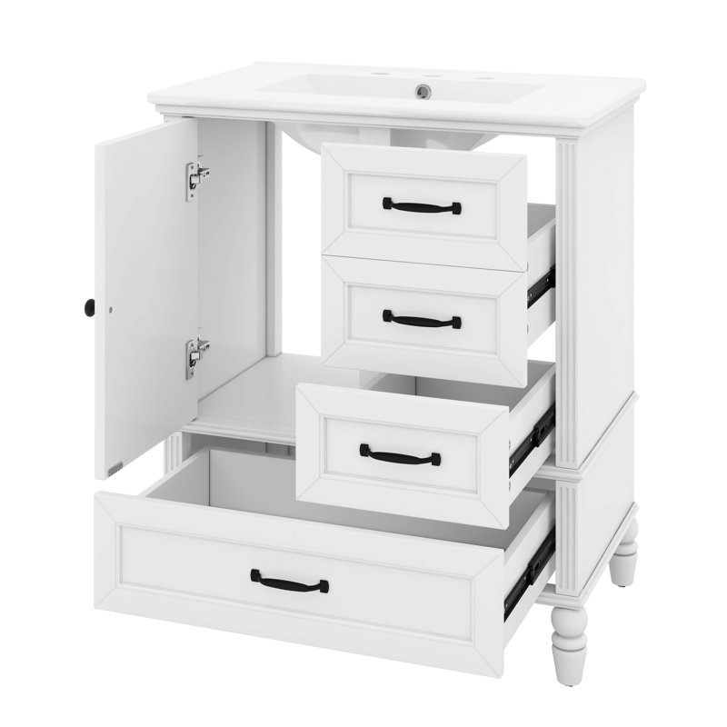 Meuble-lavabo 30 po avec lavabo en céramique 30 po, 3 tiroirs, White