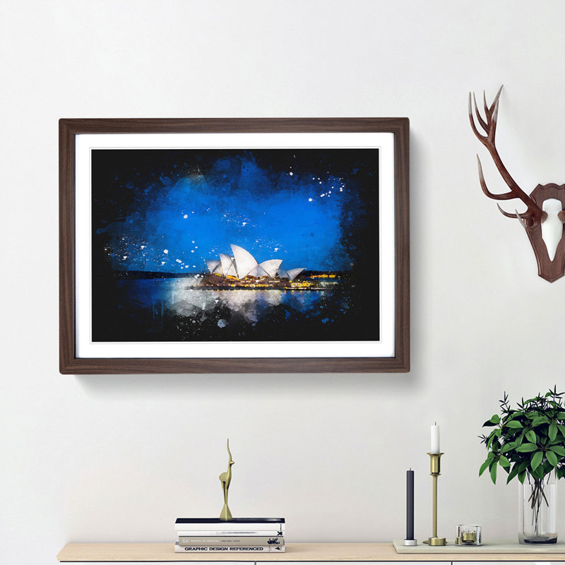 Sydney Opera House - Picture Frame Graphic Art Print, 45cm H x 63cm W x 2cm D, Walnut Framed