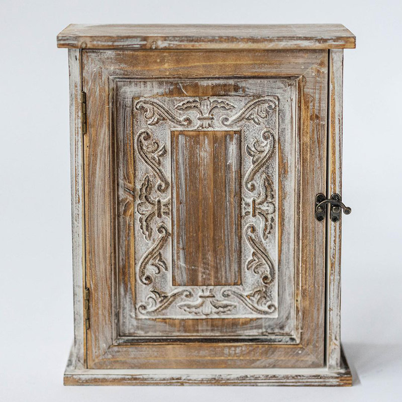 Laver l'armoire à clés murale, H 13 po x l 4 po x P 10,75 po, Brun, blanc