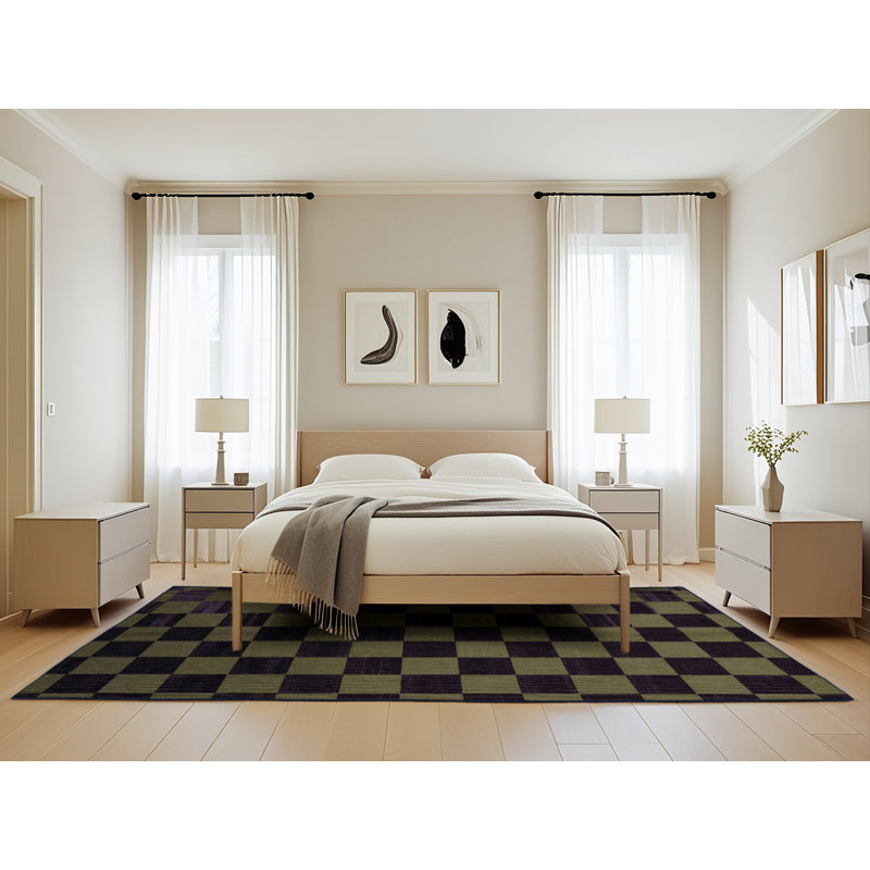 Machine Washable Checkered Purple Area Rug, Rectangle 5' x 8'