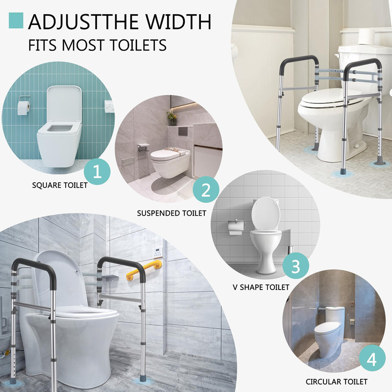 Toilet Safety Rails (350 Lb), Adjustable Toilet Frame For Elderly, Seniors, Handicap & Disabled, Foldable Handicap Toilet Handles Fit Any Toilets (Gray)