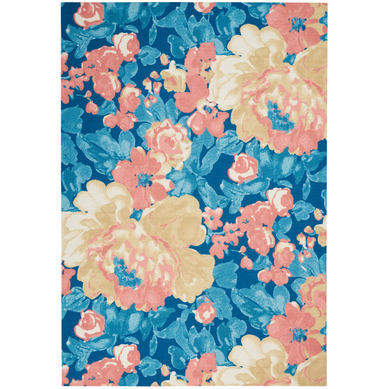Botanical Bliss Blue Floral Synthetic 7'9" x 10'10" Outdoor Rug