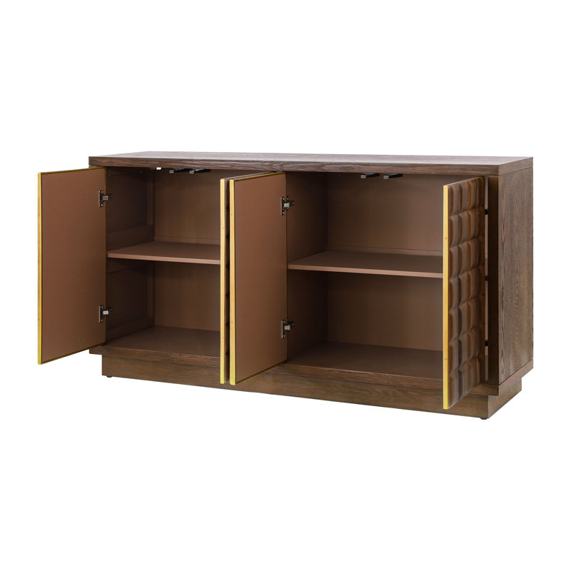 Armoire de rangement moderne à 4 portes avec portes géométriques 3D et garniture en métal