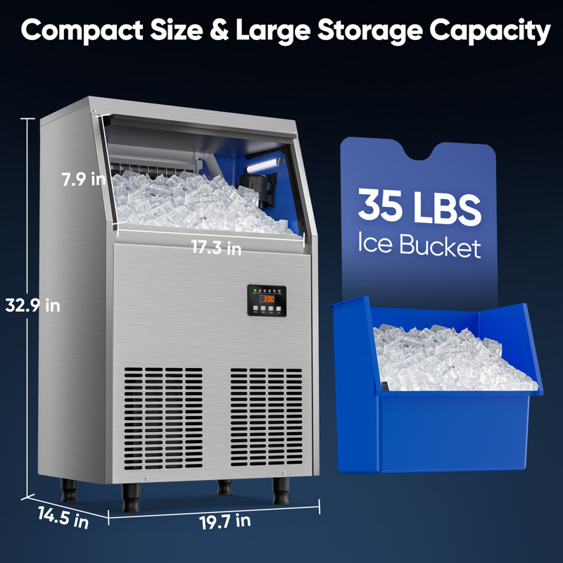 CIM Coolski 150lbs/24h Stainless Steel Under Counter Built-in Freestanding Ice Maker Machine